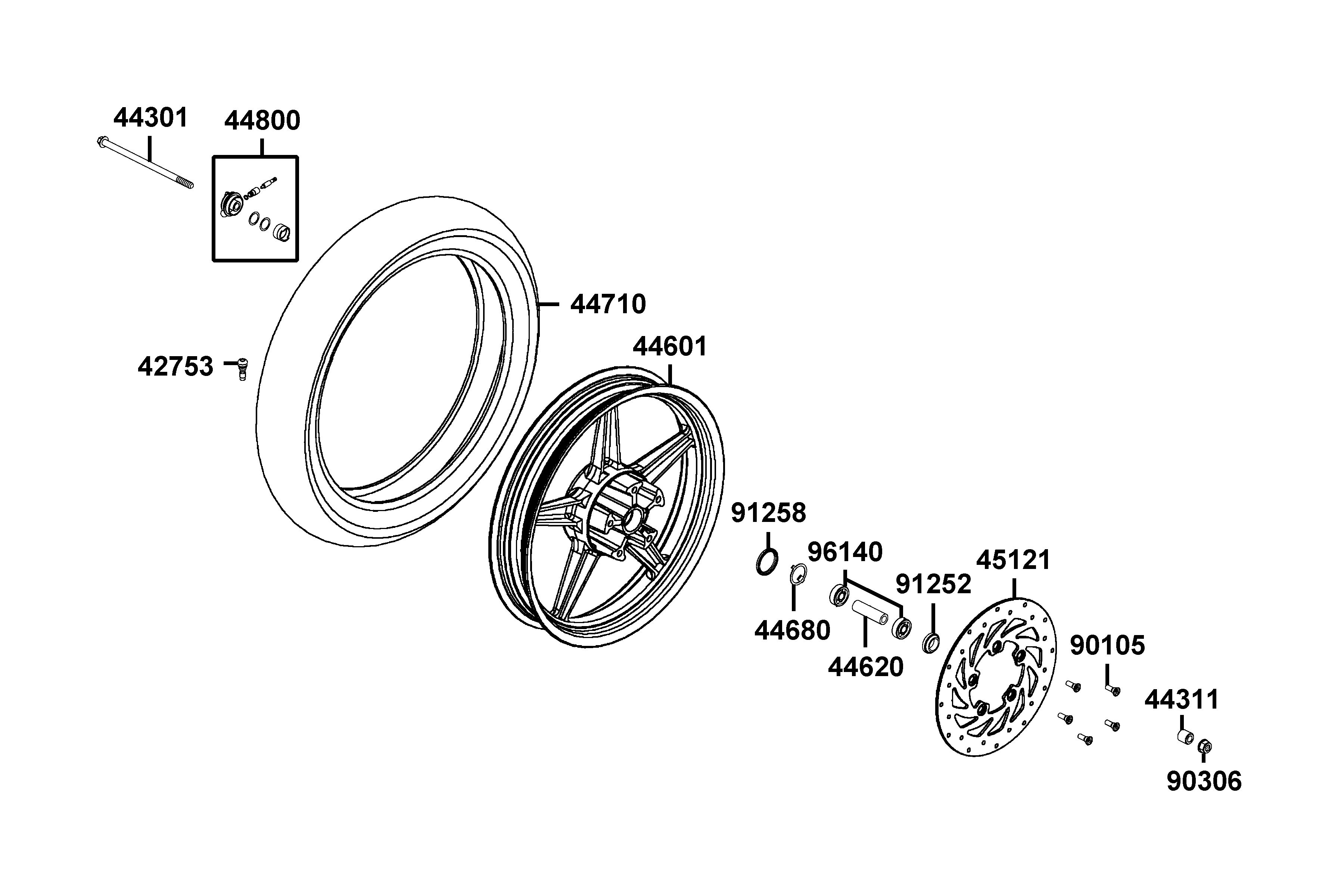 Framhjul - Bromsskiva - Fälg