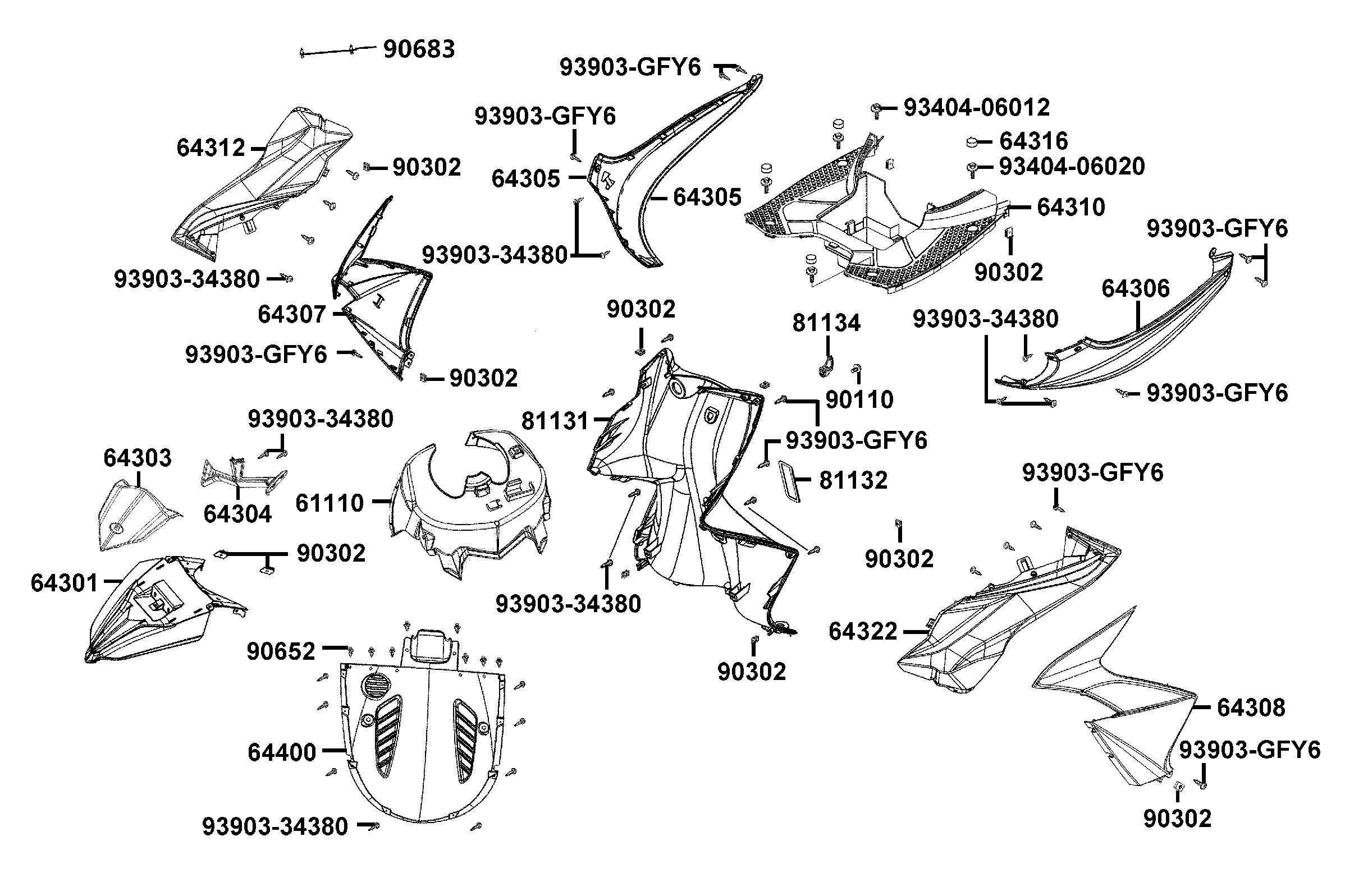 Frontkåpa - Sidokåpor fram - Golv