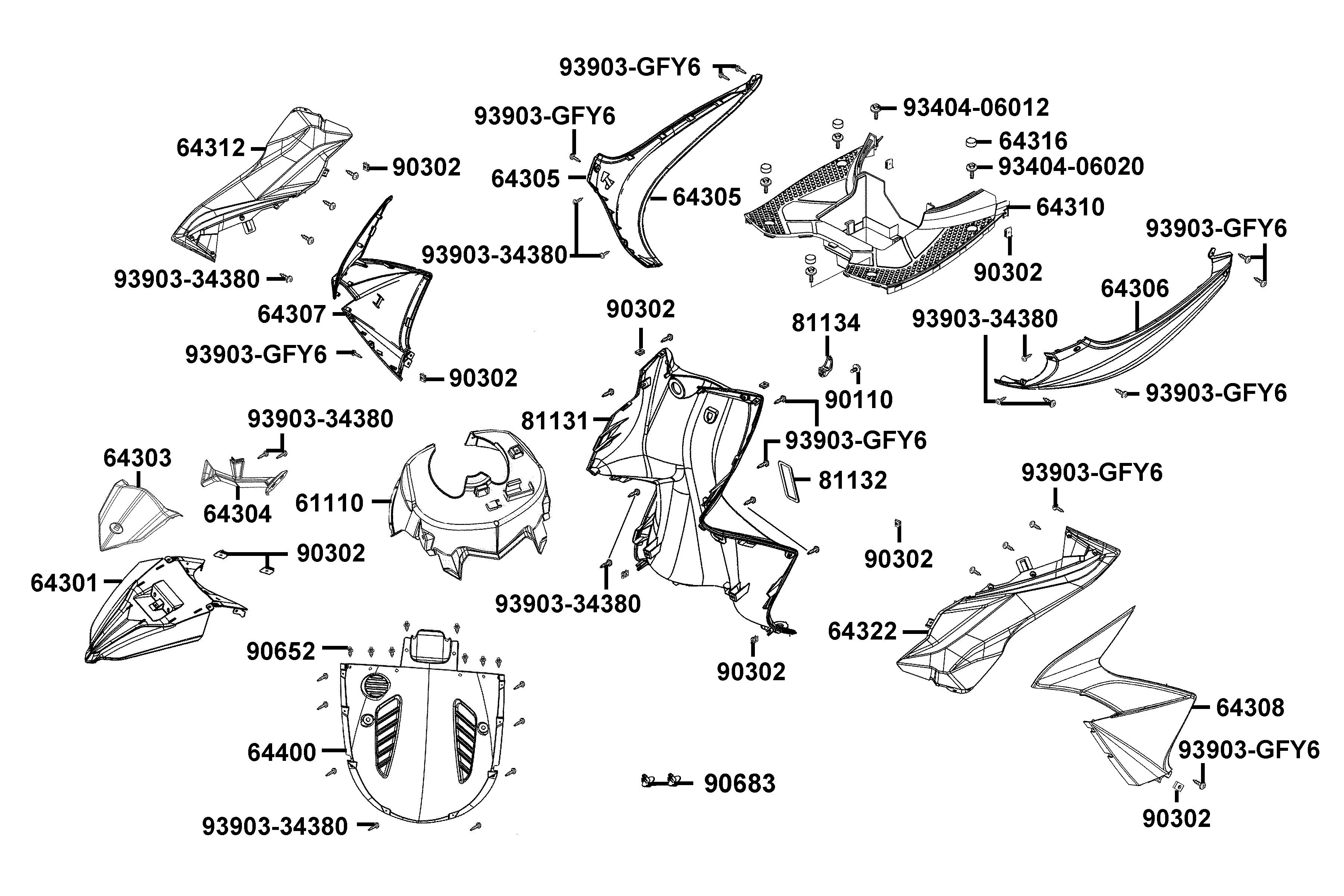 Frontkåpa - Sidokåpor fram - Golv