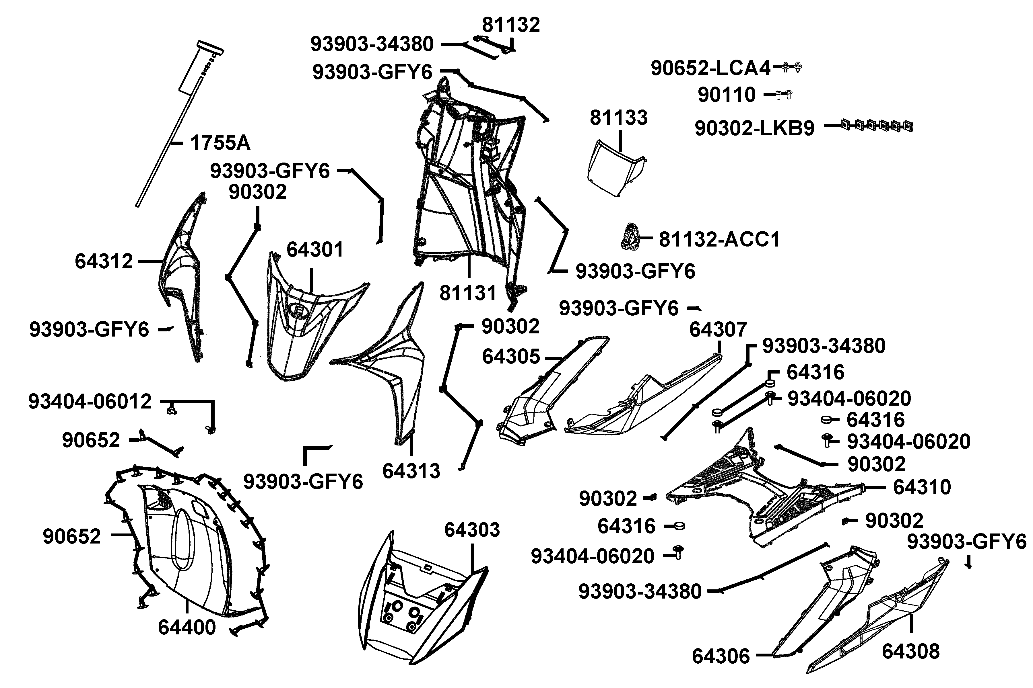 Frontkåpa - Sidokåpor fram - Golv
