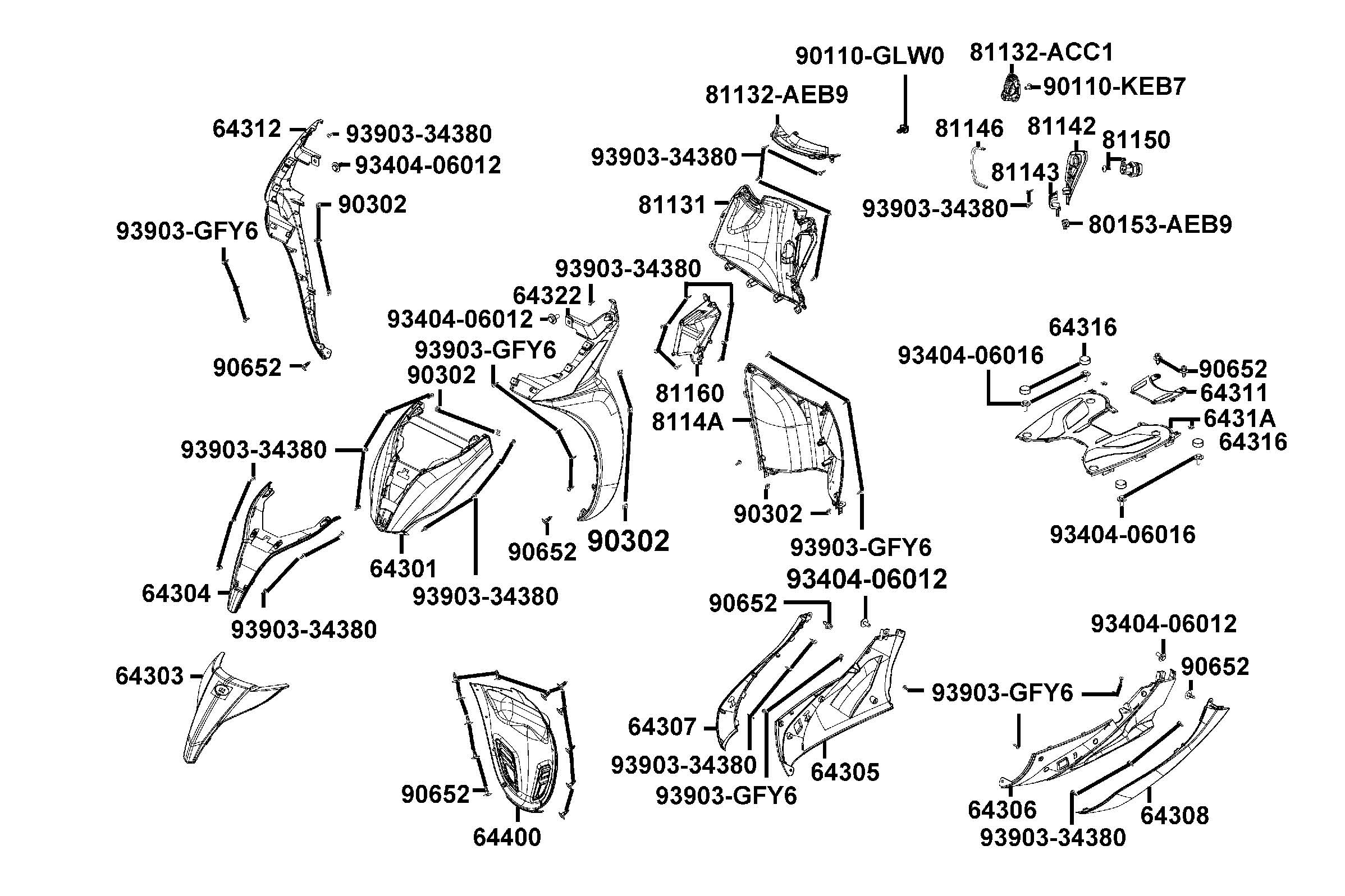 Frontkåpa - Sidokåpor fram - Golv