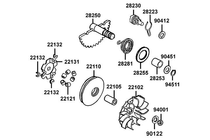 Främre variator - Kickdrev - Kickaxel