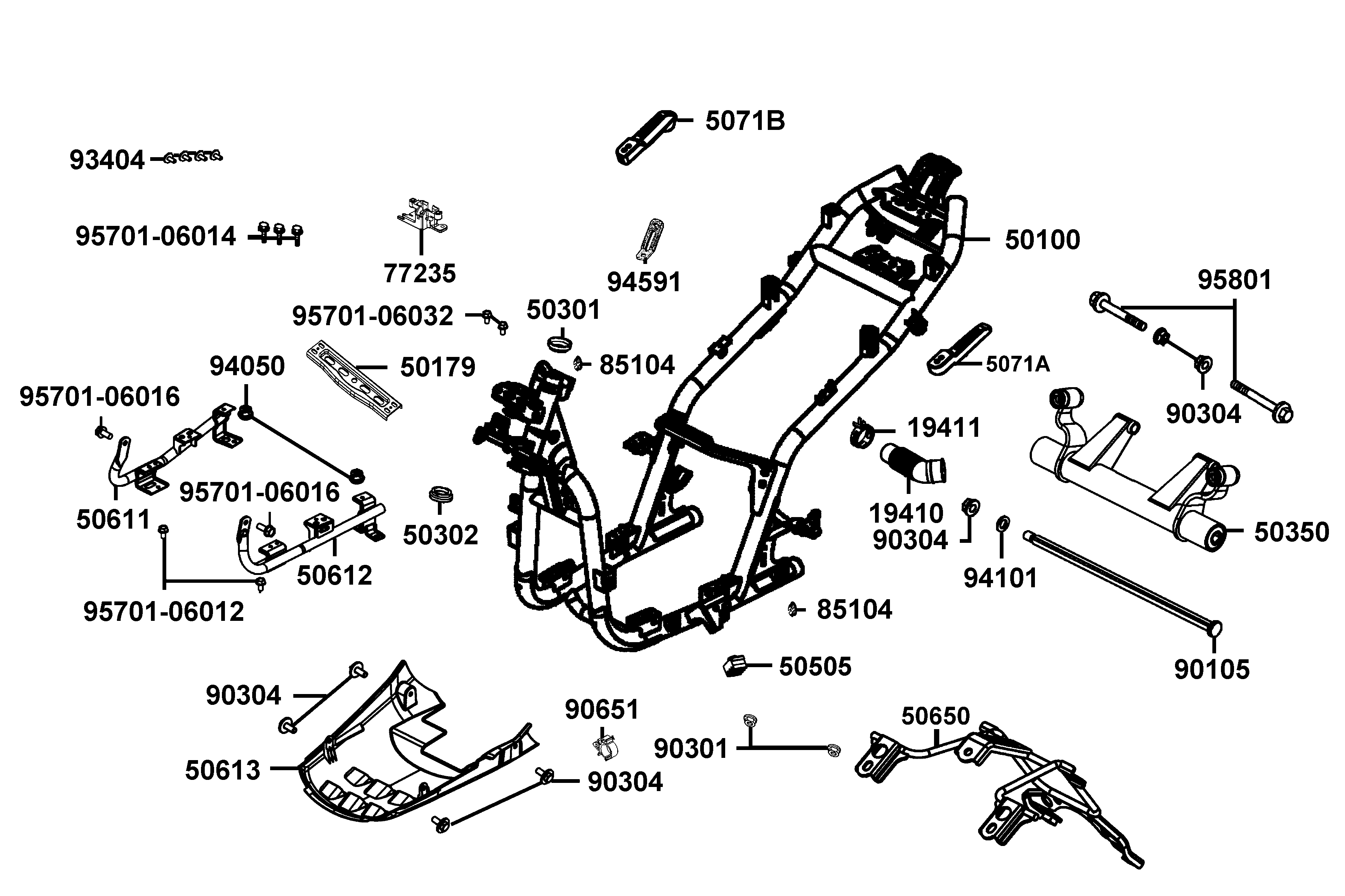Ram - Passagerarfotstöd - Motorfäste