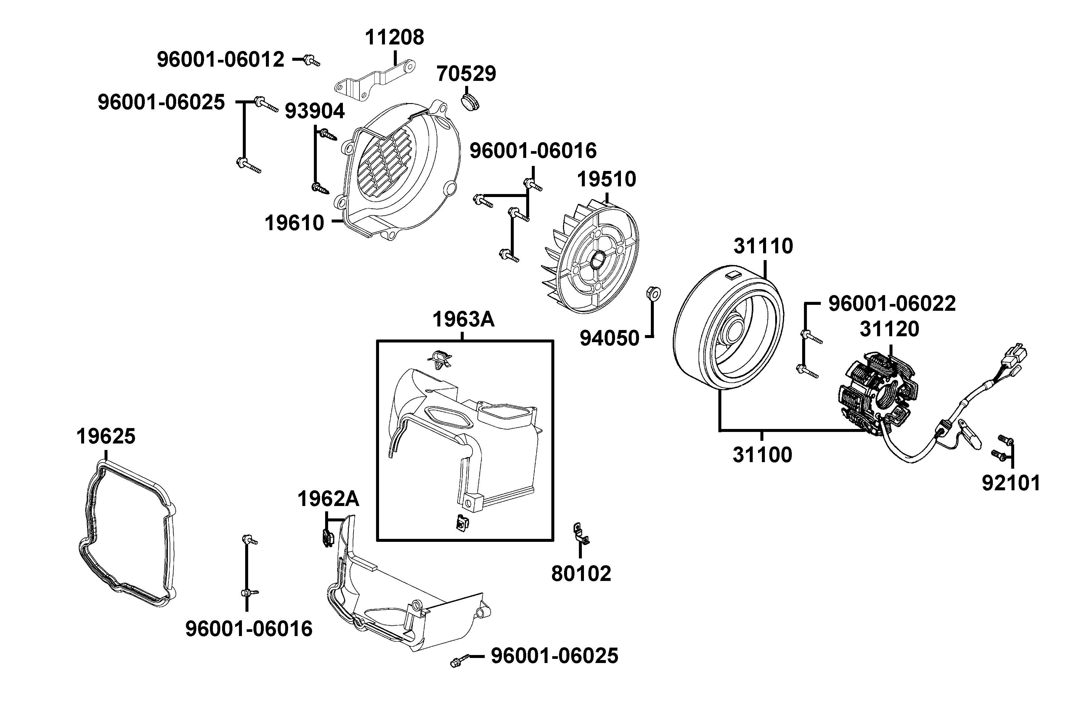Stator - Svänghjul - Fläktkåpa